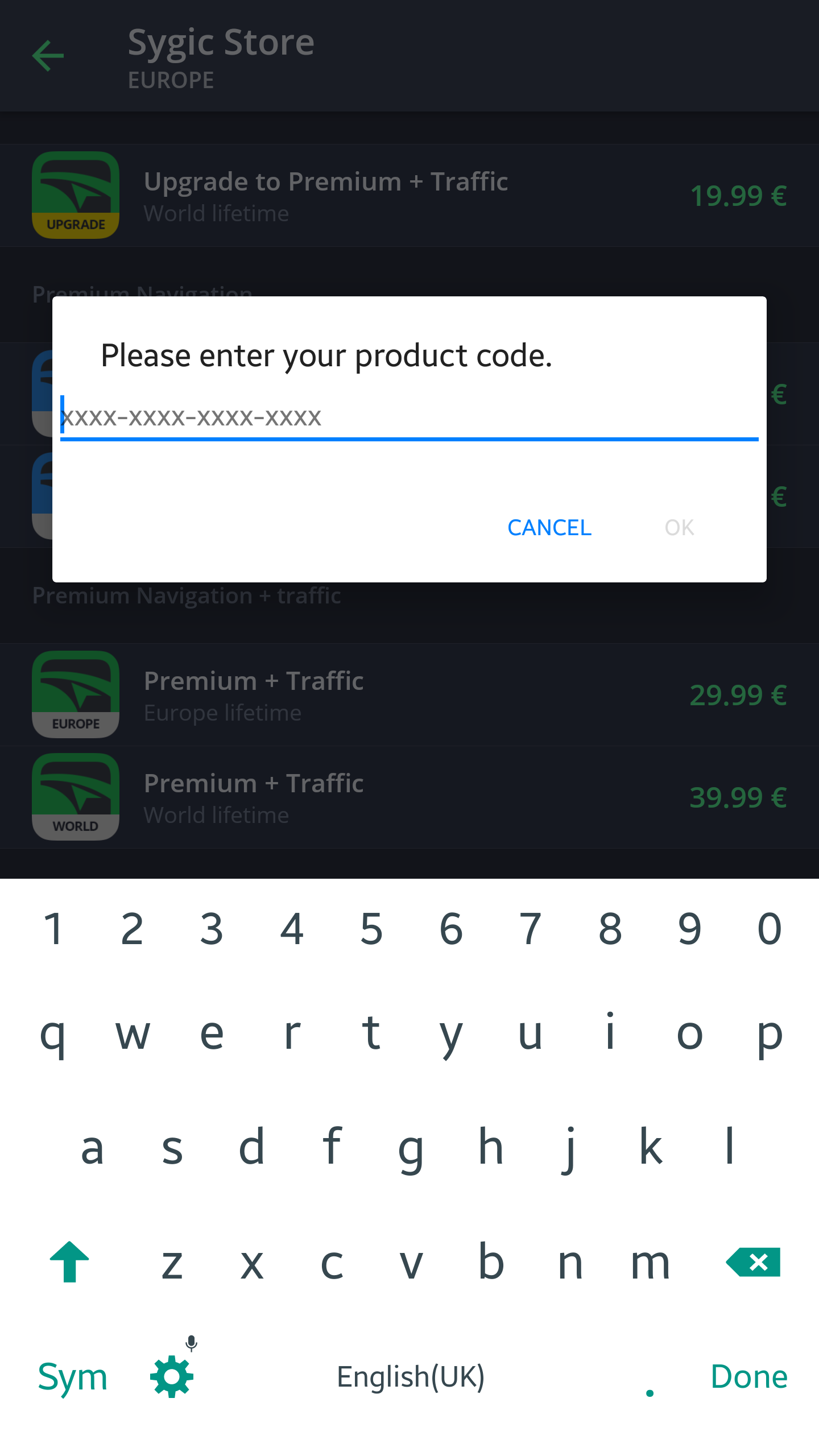reinstall sygic android product code